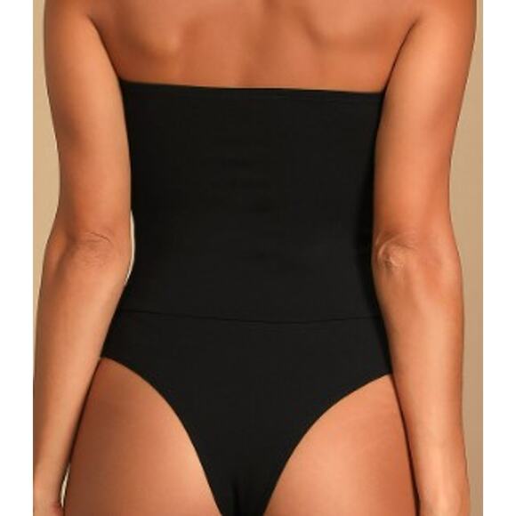 LULU'S SZ S Babe Alert Black Notched Strapless Bodysuit NEW B160 FLAW - Picture 2 of 12